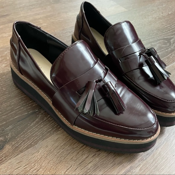 Zara Burgundy Platform Tassel Loafers - Picture 3 of 5